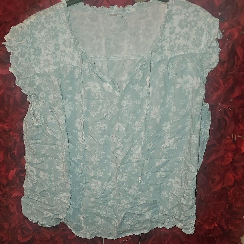 No Boundaries Floral Flowy Blouse - Light Blue Size XXL